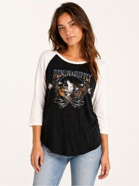 Denim & Supply Ralph Lauren Wolf Graphic Raglan Tee Boho Western M